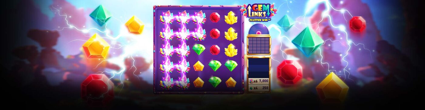 Gem Links: Cluster Win - Connect and match for cluster symbol wins! With chance to win exciting progressive jackpot!